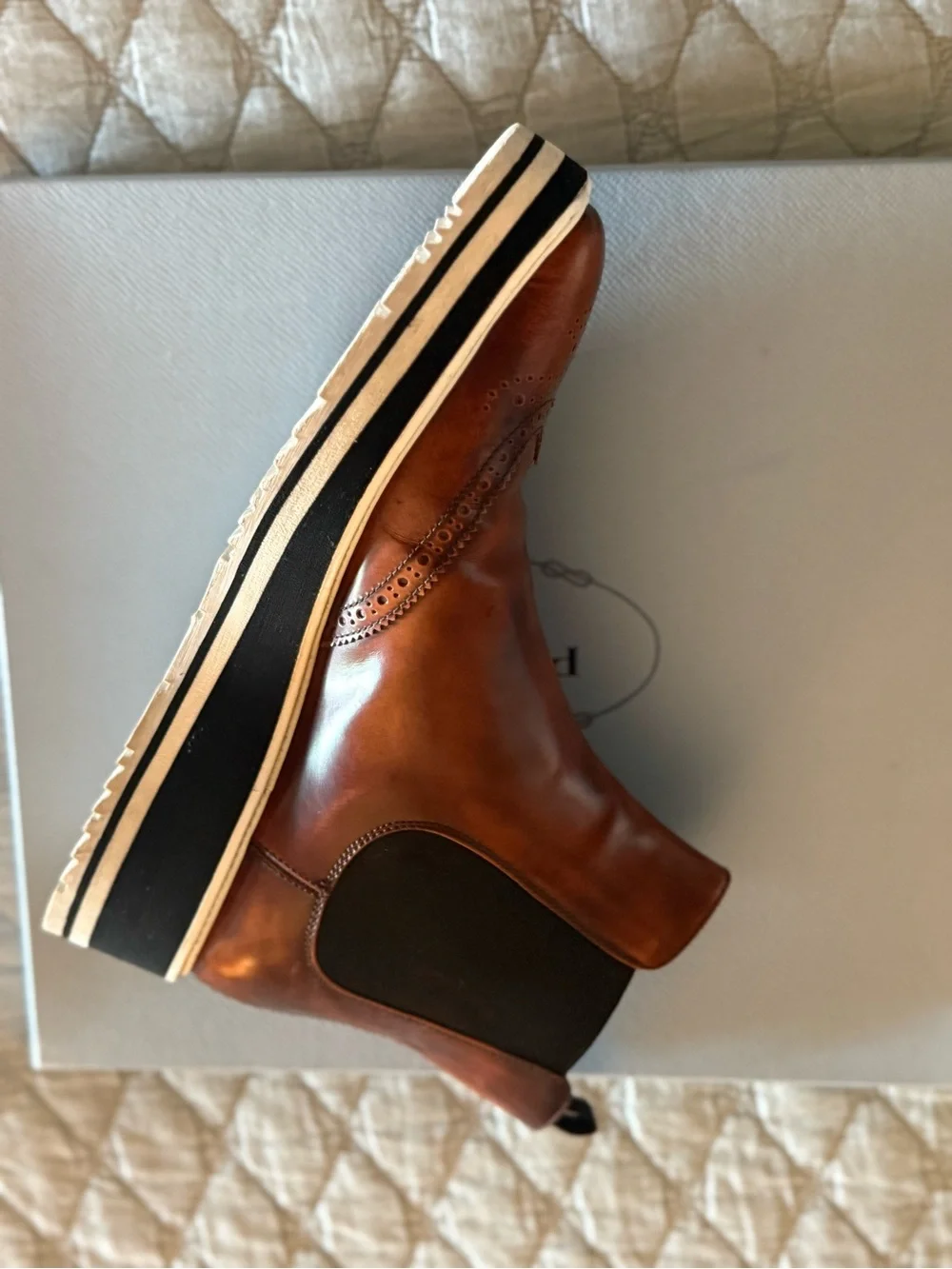 Prada Brown Leather Ankle Booties with Brogue Detailing
